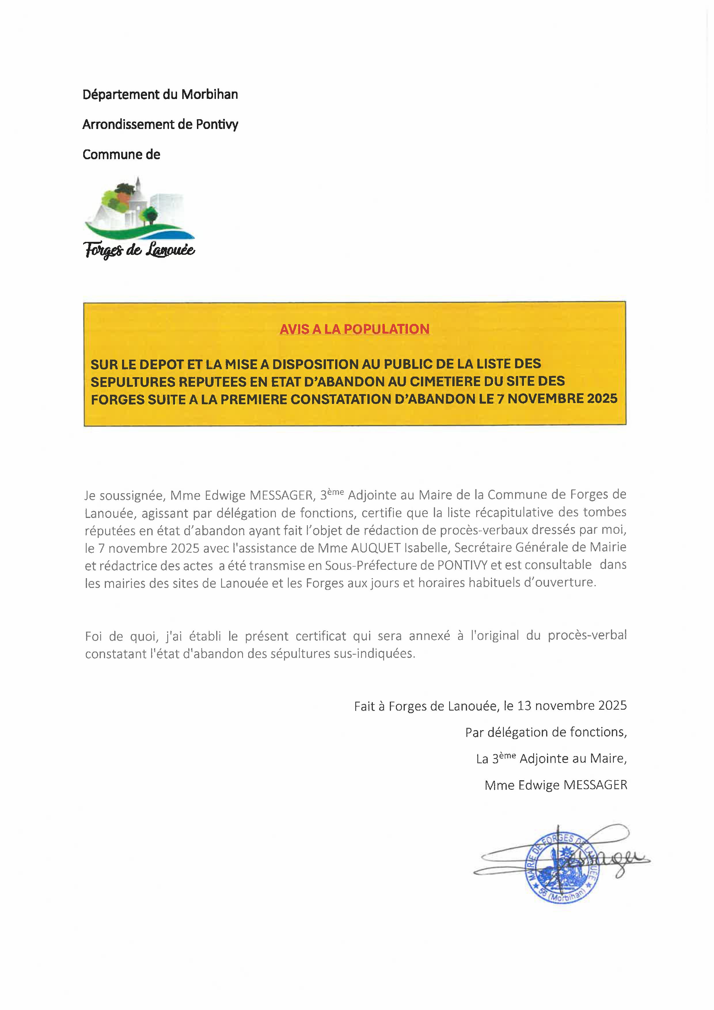 AVIS A LA POPULATION